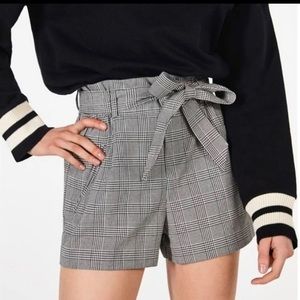Zara plaid high waisted tie front shorts black and white Small retro paper bag